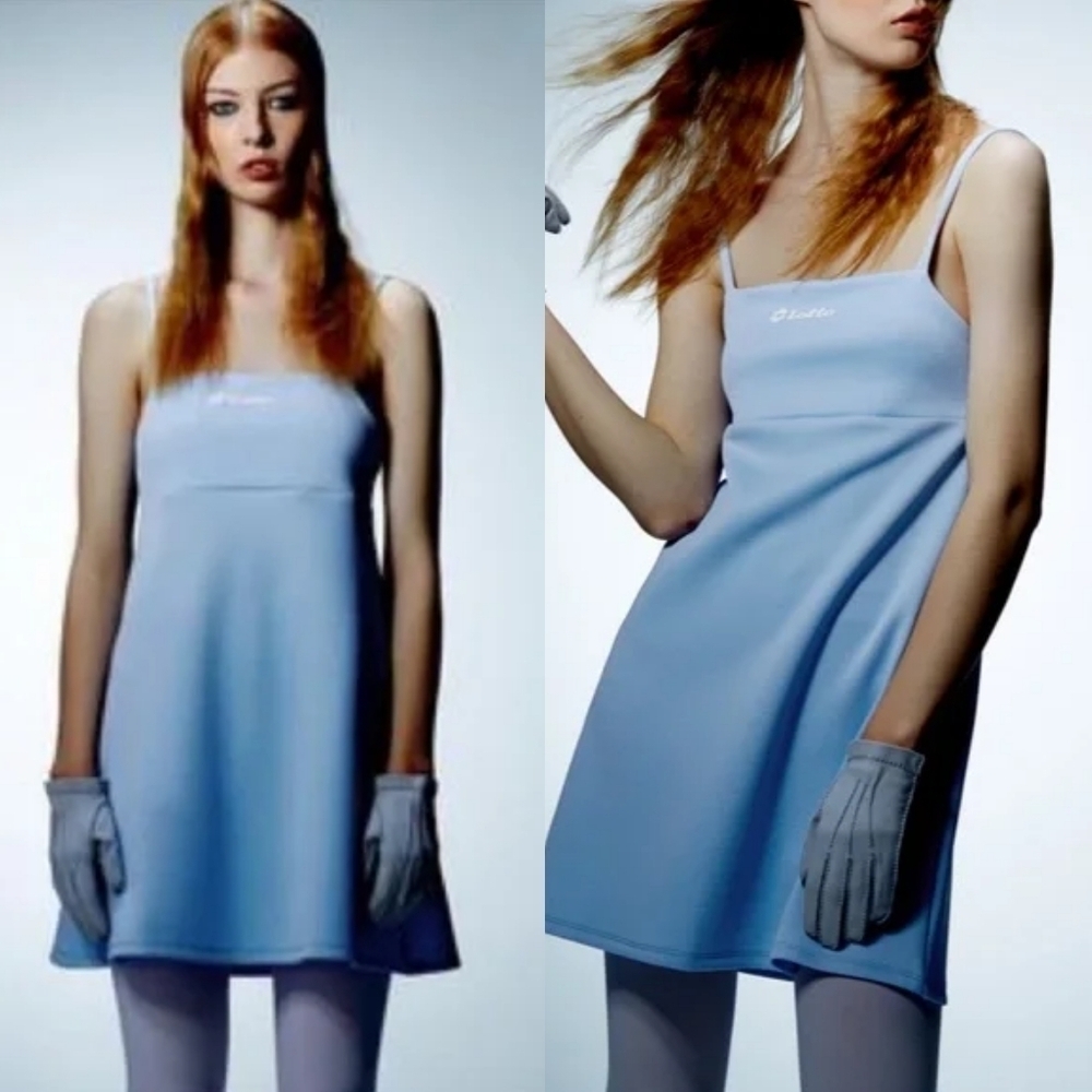 Lotto x Zara Twiggy Baby Blue Straight Neckline Mini Mod Babydoll Dress Medium